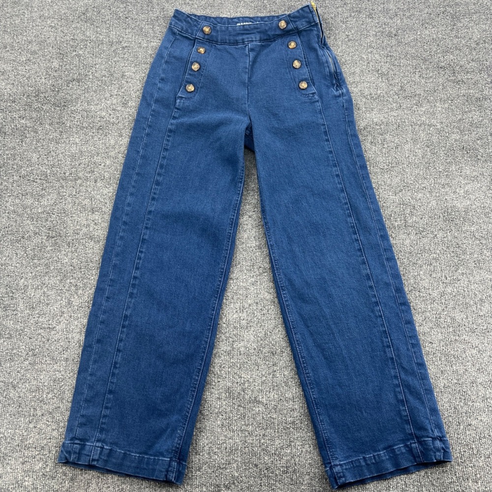 Old Navy Wide Leg Pants Womens 2 Petite Blue Sailor Button Sky-Hi High Rise